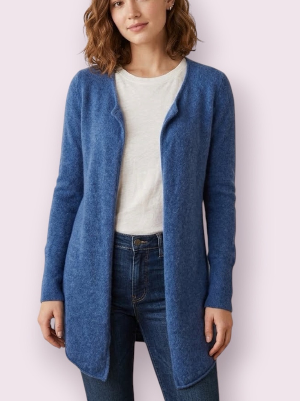 Belle France Cashmere Open Front Cardigan Sweater Blue Size Medium